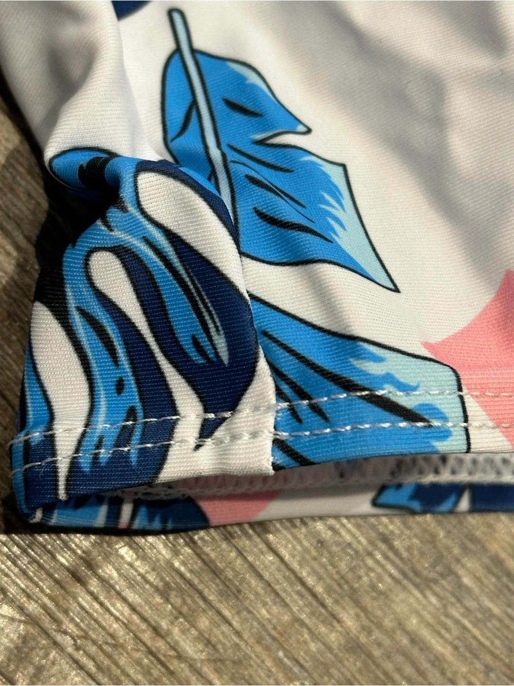 Bikini Long Sleeve Rash Guard Bikini Pink and Blue White Palm Leaf Large NWOT